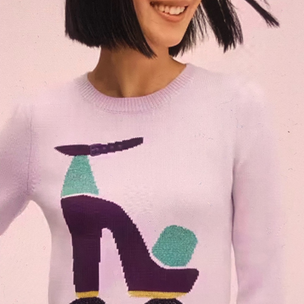 NWOT kate spade lavender sweater with roller skate motif - Picture 2 of 9